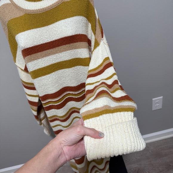 Free People Beach Atlas Pullover Turtleneck Sweater Dress Stripe Bronze Combo - Picture 6 of 9